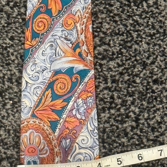 Dior Paisley Silk Tie in Orange and Teal - Picture 6 of 7